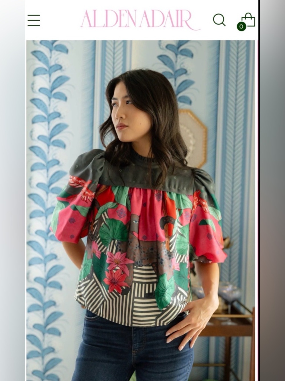 Alden Adair: Patterned Puff Sleeve Satin Blouse Size Small (NWT & Boutique)